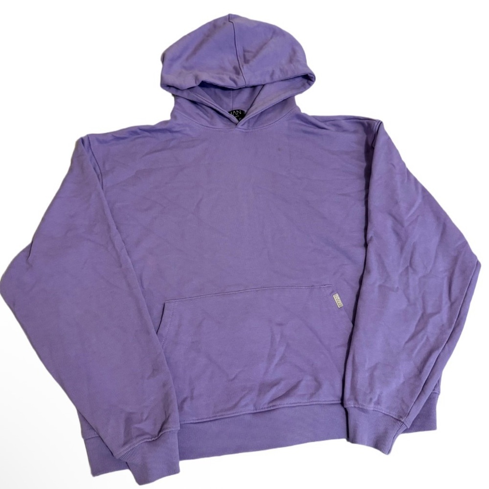 BoohooMAN Purple Pullover Hoodie Men’s L Streetwear Kangaroo Pocket Sweatshirt